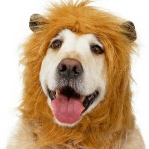 New Lion Mane Hat Dog Pet Halloween Costume Ears Size M/L Includes soft brown ea